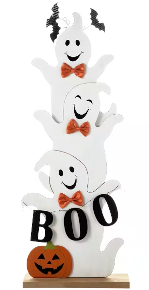 Glitzhome® 37.5" Halloween Wooden Stacked Ghost Porch Décor