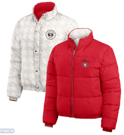 San Francisco 49ers WEAR by Erin Andrews Women's Reversible Cropped Full-Zip Puffer Jacket