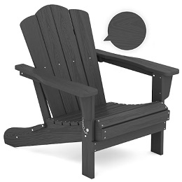 JEAREY All-Weather Patio Folding Adirondack Chair Stackable Gray HDPE Frame Stationary Adirondack Chair with Slat Seat