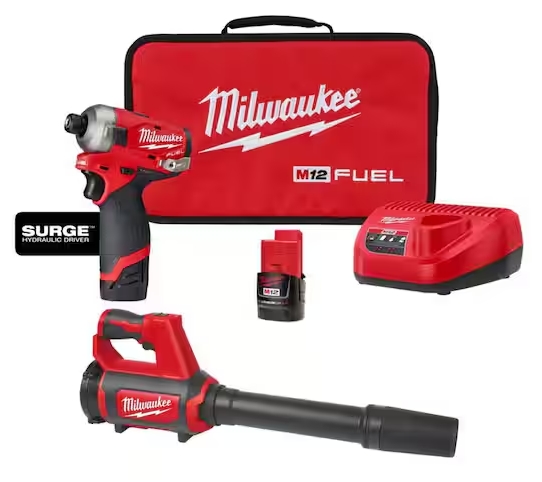 M12 FUEL SURGE 12V Lithium-Ion Brushless Cordless 1/4 in. Hex Impact Driver Kit w/Two 2. 0Ah Batteries & Spot Blower