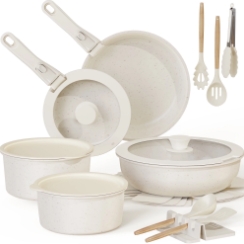 Astercook 20 Piece Ceramic Pots and Pans Set Non Stick, Cookware Set with Detachable Handle
