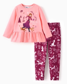 Disney Frozen Toddler Girl 2pcs Anna/Elsa Floral Print Ruffle Top and Leggings Set