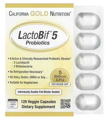 California Gold Nutrition, LactoBif® 5 Probiotics, 5 Billion CFU, 120 Veg Capsules