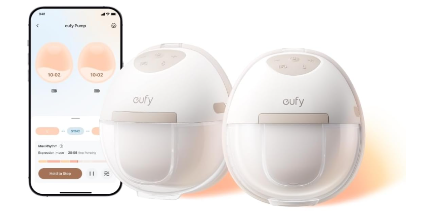 eufy Security Heated Breast Pump Hands-Free E20, Wearable with Innovative HeatFlow, 3 Heat Levels, Optimized Rhythm via App, Hospital-Grade Suction, Leakproof, Ultra-Slim and Quiet for in-Bra Use