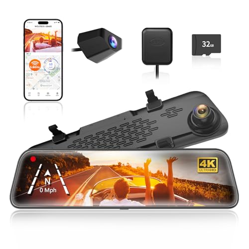 WOLFBOX G840S 12" 4K Mirror Dash Cam Backup Camera