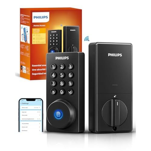 Philips Wi-Fi Door Lock, WiFi Smart Lock Keyless Entry Deadbolt for Front Door, Compatible with Alexa & Google Assistant, Remote Control, Built-in WiFi, APP Fingerprint Passcode Unlock, Auto Locking Matt Black Keypad