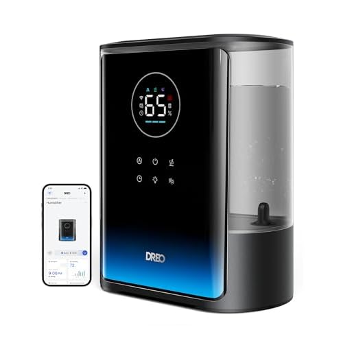 DREO 8L Smart Humidifier Large Room 600ft&sup2;, HM717S, 80H Runtime Supersized Warm and Cool Mist Humidifiers for Bedroom Baby, 28dB Quiet Air Humidifier for Plants Indoor, Home, Whole House, Silver