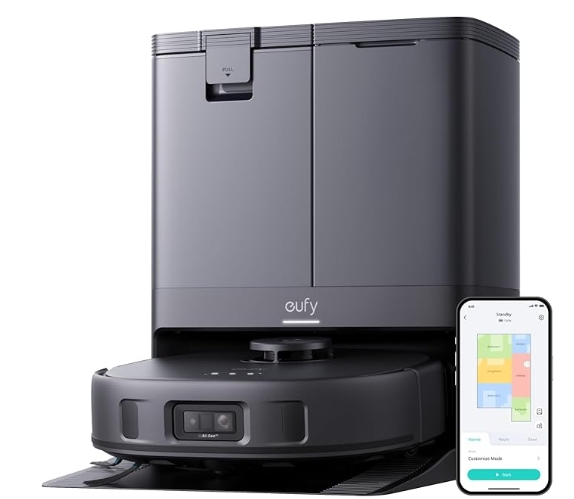 eufy X10 Pro Omni Robot Vacuum and Mop Combo, Incredible Suction, Dual Mops with 12 mm Auto-Lift and Carpet Detection, AI Obstacle Avoidance, Auto Mop Washing&Drying, Self-Emptying, Self-Refilling
