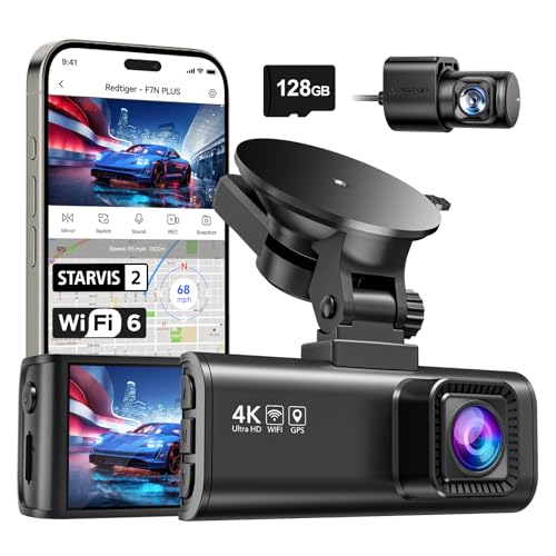 REDTIGER 4K Dash Cam Front Rear, STARVIS 2 Sensor, Free Card Included, 5.8GHz WiFi-20MB/s Fast Download, Dash Camera for Cars with GPS, WDR Night Vision, 170&deg;Wide Angle, 24H Parking Mode(F7NP)