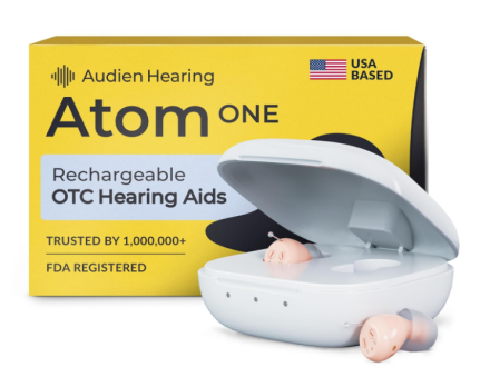 Audien Atom One OTC Hearing Aids - Wireless, Rechargeable, and Comfortable | Clear Sound in a Small, Discreet Design for Seniors & Adults with Hearing Loss