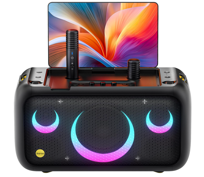 Ikarao Karaoke Machine for Adults with Lyrics Display, Built-in 13.3" Screen, Truly All in One Karaoke Machine with 2 Wireless Microphone (Hidden & Self Charging), 460W Bluetooth Speaker for Party, TV