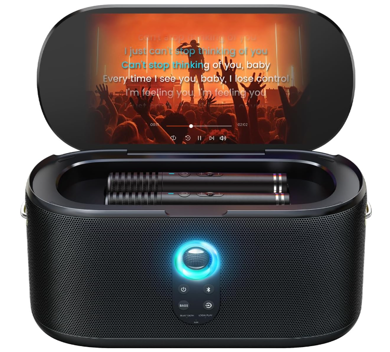 Ikarao Karaoke Machine for Adults, with Lyrics Display, 10.1" Screen, 280W, 2+2 Channel, 2 Wireless Microphone, Autotune EQ, Self-Charging, Portable Home Karaoke System with KaraFun Prime, HDMI for TV