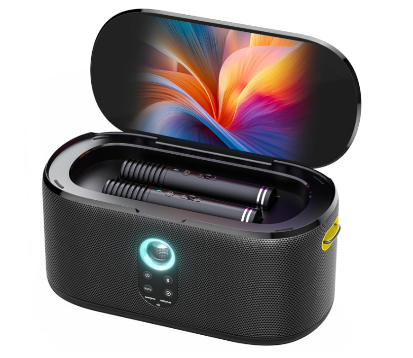 Ikarao Karaoke Machine, Built-in Lyrics Display, 32GB Karaoke Tablet, KaraFun Prime, 280W Karaoke Speaker with 2 Self-Charging Mics, Connects to TV, EQ, Portable Karaoke System for Adult Home Parties